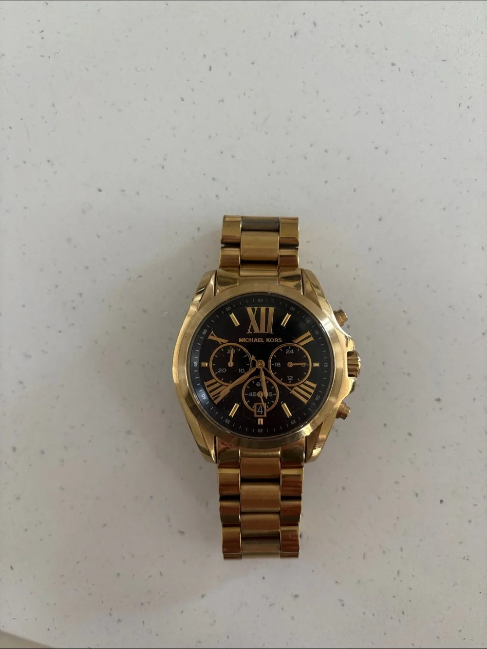 Michael Kors Gold and Black Womens Chronograph Bracelet Watch. needs new battery